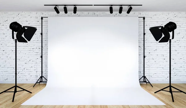 Photo Studio Lighting Set White Backdrop Rendering — Stock Photo, Image