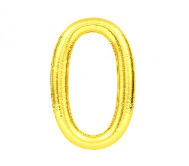 Sayı 0, Beyaz arka plan üzerinde izole altın balon sayısı sıfır, 3d Rendering