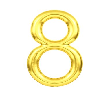 Sayı 8, Altın balon sayısı sekiz beyaz arka plan üzerinde izole, 3d Rendering