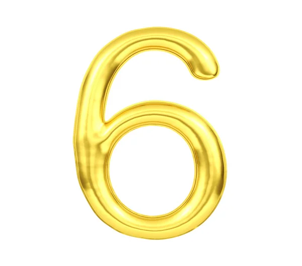 Numeral Golden Balloon Number Six Isolated White Background Rendering — Stock Photo, Image