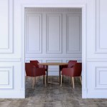 Interiér luxusního pokoje v moderním klasickém designu s moderním jídelním stolem a židlemi, prostorové vykreslování