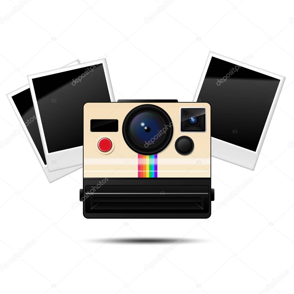 Retro instant camera and  blank photo frames, Vector illustration