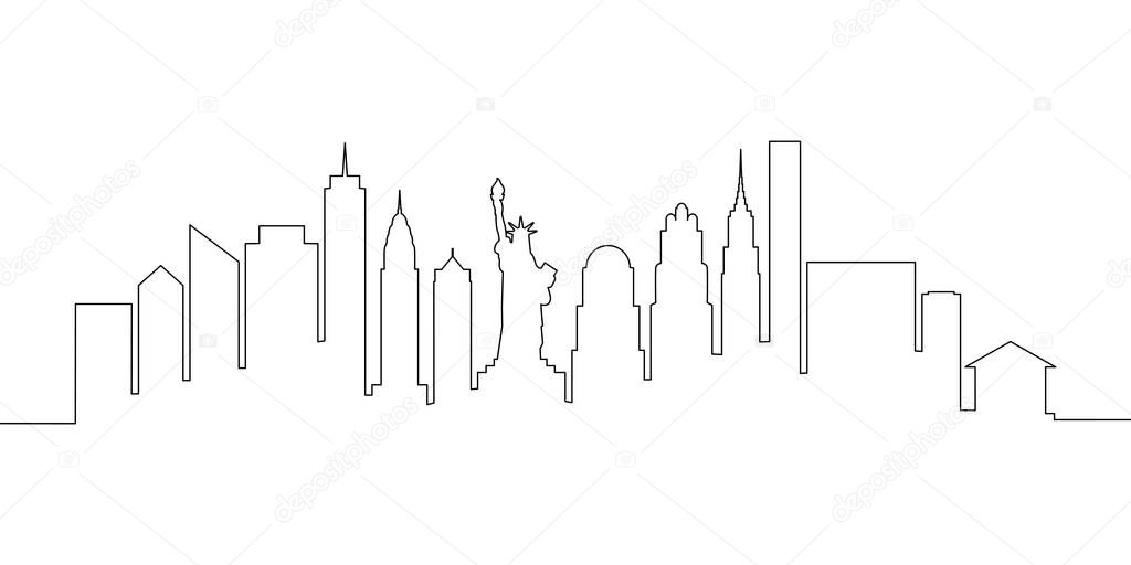 New York city skyline single line, vector illustration