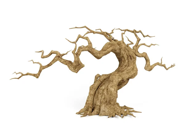 白い背景に隔離された枯れ木 ハロウィーンシーンのための装飾的なオブジェクト 3Dレンダリング — ストック写真