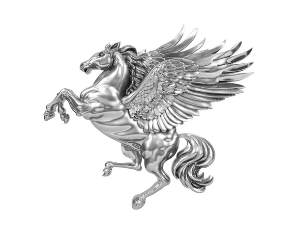 Silver Metal Flying Horse Pegasus Isolerad Vit Bakgrund Med Urklippsbana — Stockfoto