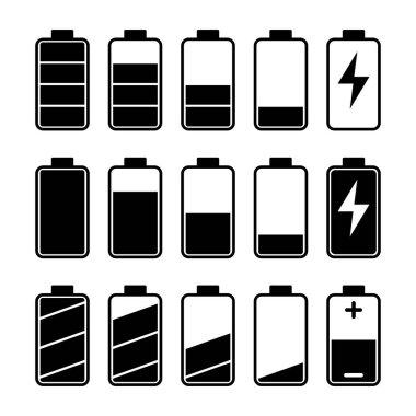 Icon set of battery level indicators