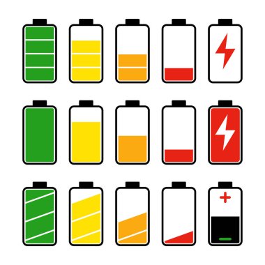 Icon set of battery level indicators