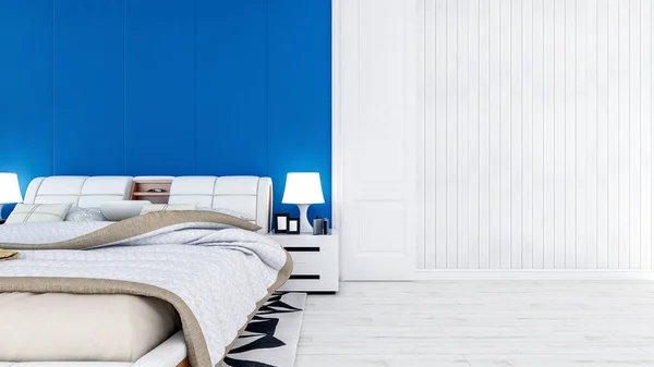 Interior Kamar Tidur Modern Putih Dengan Ruang Kosong Dinding Dan — Stok Foto