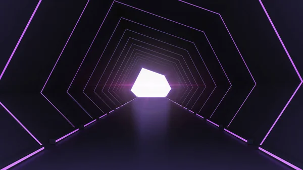 Futurystyczna Architektura Sci Korytarz Korytarz Wnętrze Tunelu Neonów Światła Tła — Zdjęcie stockowe