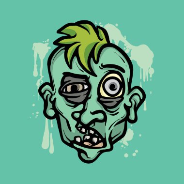 Zombi Yüzlü Çizgi film Vektör Resimleri