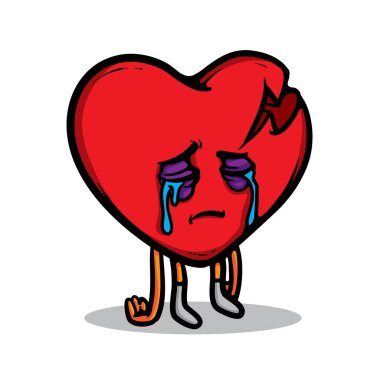 Kırık Kalp Karakteri Çizgi film Vektörü İllüstrasyonu