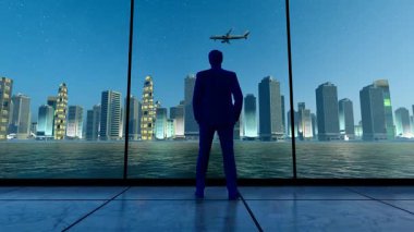 Ofis binasında şehre tepeden bakan patronun arkası.