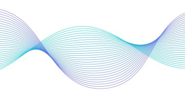 Pankart dalgalarıyla soyut arkaplan. Orta boy pankart. Beyaz üzerine izole edilmiş çizgilerle vektör arkaplanı. Mor ve yeşil gradyan. Broşür, kitapçık. Yaz, bahar