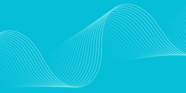 Pankart dalgalarıyla soyut arkaplan. Orta boy pankart. Satır izole edilmiş vektör arkaplanı. Mavi gradyan. Turkuaz rengi. Su, okyanus, deniz, gökyüzü. Broşür, kitapçık.