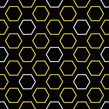 Kraliyet arı seamless modeli. Siyah zemin üzerine altın ve beyaz altıgen şekillerin yaratıcı tatlım doku. Zarif yemek illüstrasyon.