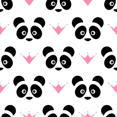 Kral panda seamless modeli. Yaratıcı hayvan arka plan. Zarif kaydırma illüstrasyon.