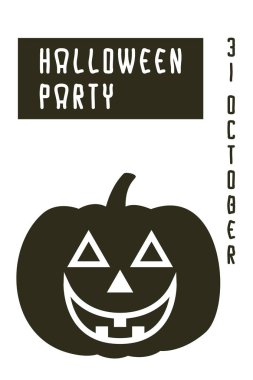 Cadılar Bayramı kartı. Beyaz arka plan üzerinde siyah renkli düz kabak simgesi. Yaratıcı eğlence illüstrasyon.