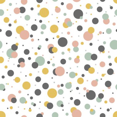 Daire farklı boyutu ve renk renkli seamless modeli. Mary'e yaratıcı şekiller beyaz zemin üzerine sarı, yeşil, kahverengi ve gri tonlarında. Soyut illüstrasyon.