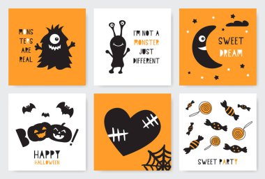 Cadılar Bayramı kartları kümesi. 