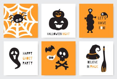 Cadılar Bayramı kartları kümesi. 