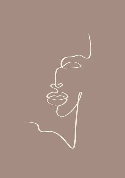 Abstrait Une Ligne Art Visage Forme Empreinte Femme Boho Portrait — Image vectorielle