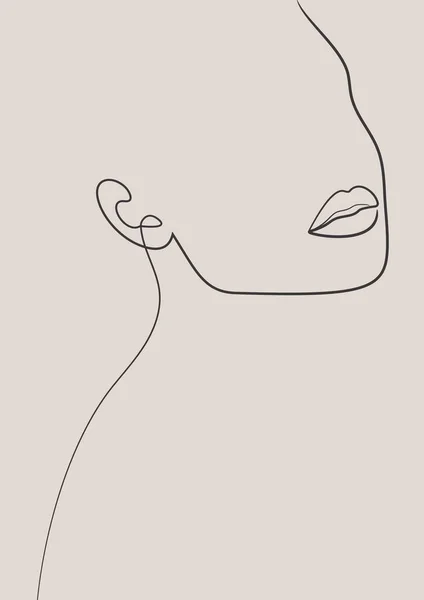 Retrato Cara Mujer Abstracta Estilo Minimalista Una Línea Impresión Pared — Archivo Imágenes Vectoriales