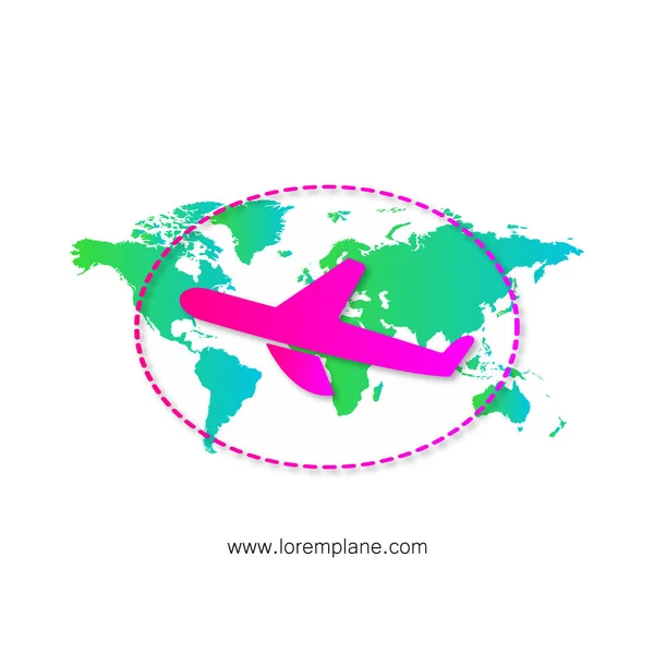 航空会社のロゴのコンセプト 地球の背景に飛行機 — ストックベクタ