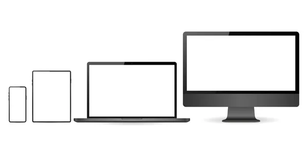 Mockup kümesi gerçekçi monitör, dizüstü bilgisayar, tablet ve telefon
