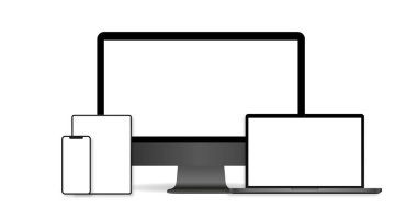 Bilgisayar, dizüstü bilgisayar, Tablet ve hareket eden telefon aygıt mockup gerçekçi ayarla