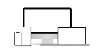 Bilgisayar, dizüstü bilgisayar, Tablet ve hareket eden telefon aygıt mockup gerçekçi ayarla