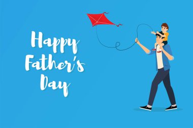 Baba ve oğul uçurtma uçuruyorlar. Babalar günün kutlu olsun.