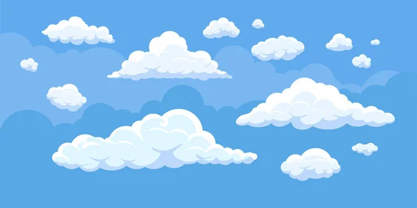 Conjunto Nuvens Desenhos Animados Colecção Nuvens Fundo Azul Céu Ilustração — Vetor de Stock