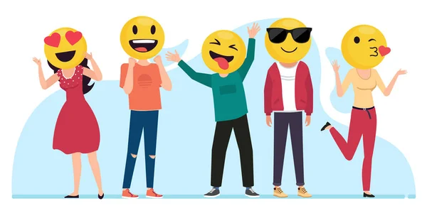 Gente Sosteniendo Emoticonos Felices Cara Gafas Cara Muestra Lengua — Vector de stock