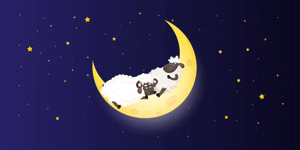 Eid Adha Mubarak Cartoon Schapen Staan Maan Moslim Gemeenschapsfestival Eid — Stockvector