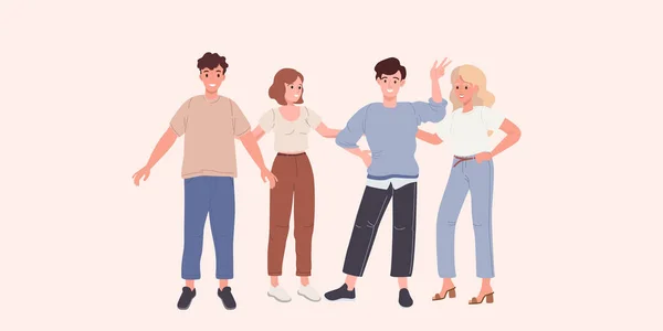 Grupp Glada Ungdomar Vänner Vit Bakgrund Vektor Illustration — Stock vektor