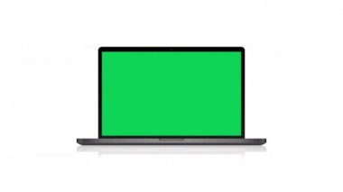 Beyaz arkaplan animasyonu 4k video üzerinde yeşil ekranlı dizüstü bilgisayar