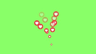Yeşil arka planda izole edilmiş kırmızı kalpler 8km 'lik görüntüyü yükseltin. Kalp yeşil ekranda