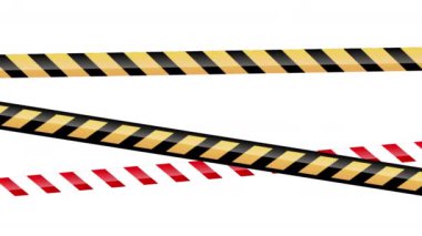 Sarı ve kırmızı plastik uyarı bandı veya uyarı bandı. Polis hattı hareketli şerit bant 4k video