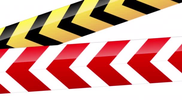 黄色と赤のプラスチック製の注意テープや警告テープ ストライプテープともに警察ライン動き4Kビデオ — ストック動画