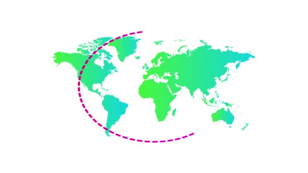 Airplane logo on a world map background. Animation 4k