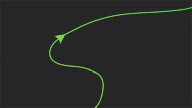 GPS teslimat işareti A noktasından B noktasına geçiyor. Siyah arkaplandaki hareketli grafiklerin animasyonu. Navigator işaretli yeşil çizgi