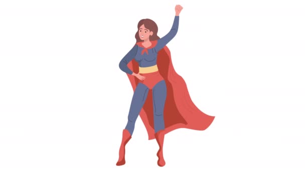 Eine Superfrau Roten Mantel Fliegt Durch Den Himmel Animiertes Video — Stockvideo