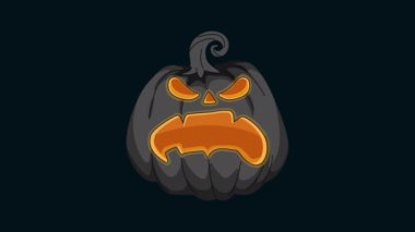 Jack O Lantern ya da balkabağı çizgi filmi animasyonu. Cadılar Bayramı korkunç kabak hareketi grafiksel 4k video. Patlar ve ateşle yanar.