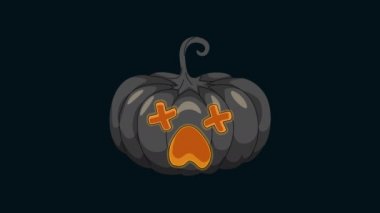 Jack O Lantern ya da balkabağı çizgi filmi animasyonu. Cadılar Bayramı korkunç kabak hareketi grafiksel 4k video. Patlar ve ateşle yanar.