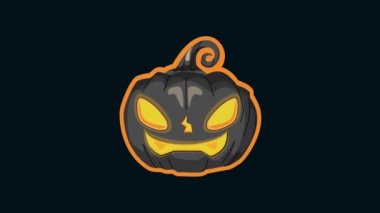 Jack O Lantern ya da balkabağı çizgi filmi animasyonu. Cadılar Bayramı korkunç kabak hareketi grafiksel 4k video. Patlar ve ateşle yanar.