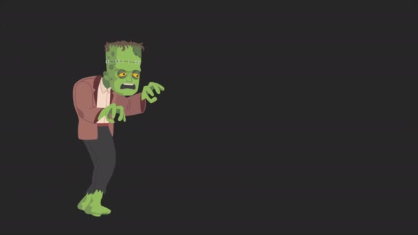 Grünes Gruselmonster Frankenstein Frohes Halloween Gruselige Grüne Monster Spaziergänge Auf — Stockvideo