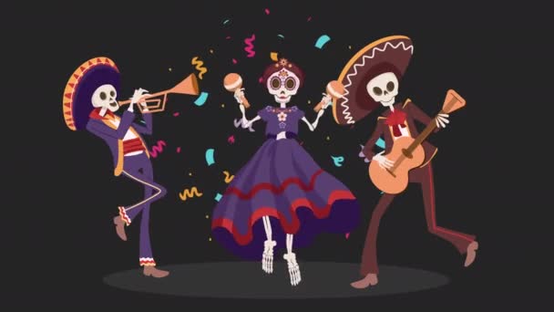 Halloween Dia Los Muertos Holiday Tradiční Mexický Den Mrtvých Skeletons — Stock video