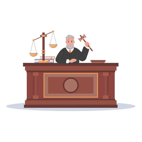 Judge Character Hammer Cartoon Vector Illustration — Stock Vector