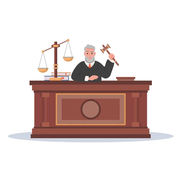 Personagem Juiz Com Martelo Desenho Animado Ilustração Vetorial —  Vetores de Stock