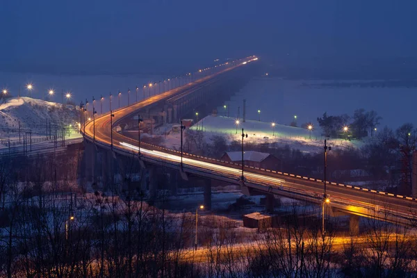 Ponte Khabarovsk Inverno Notte — Foto Stock
